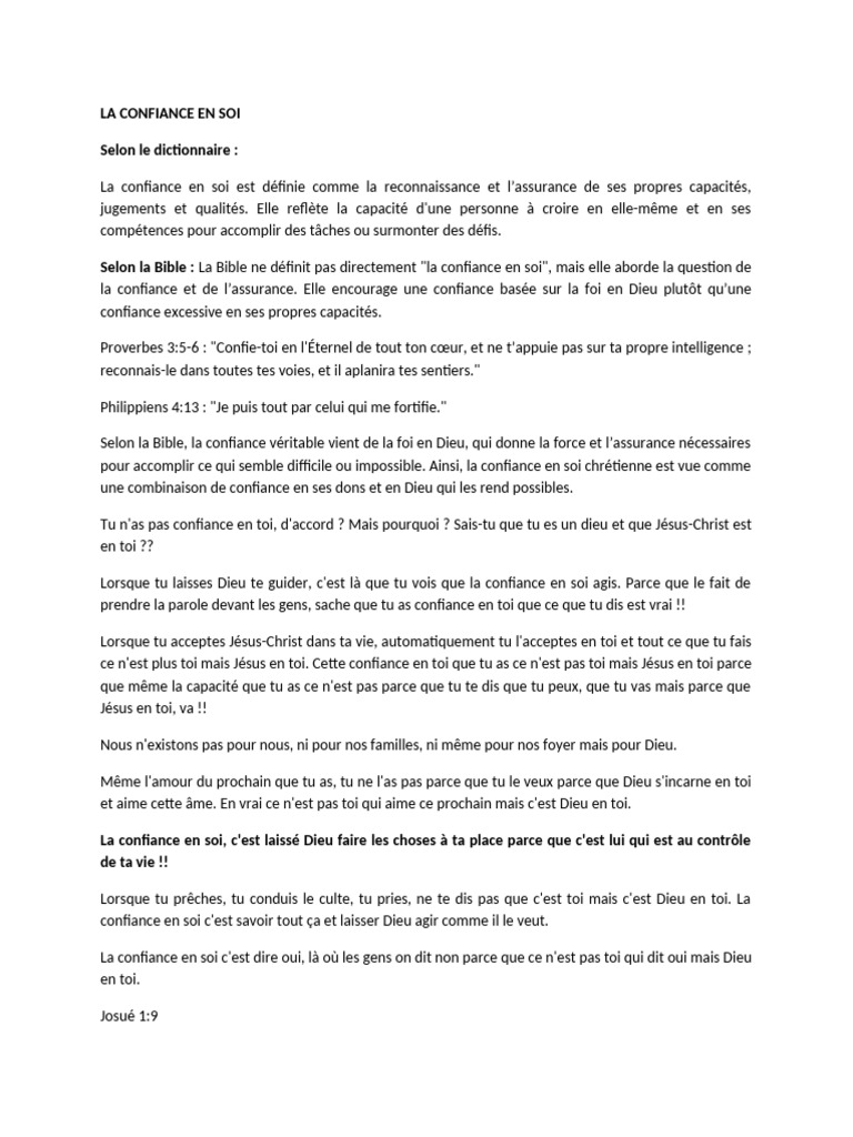 Confiance en soi et foi en Dieu | PDF | Dieu | Foi
