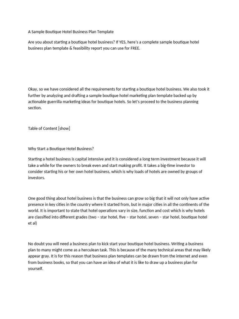 Boutique Hotel Business Plan Template | PDF | Hotel | Banks