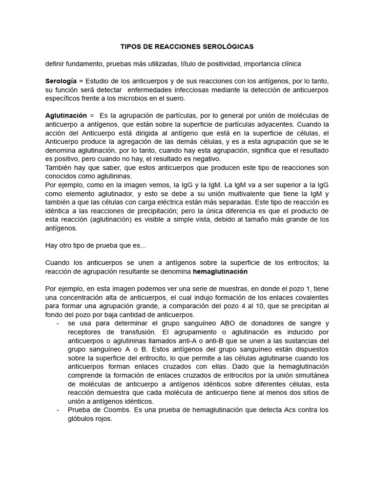 Tipos de Reacciones Serológicas | PDF | Anticuerpo | Tipo de sangre