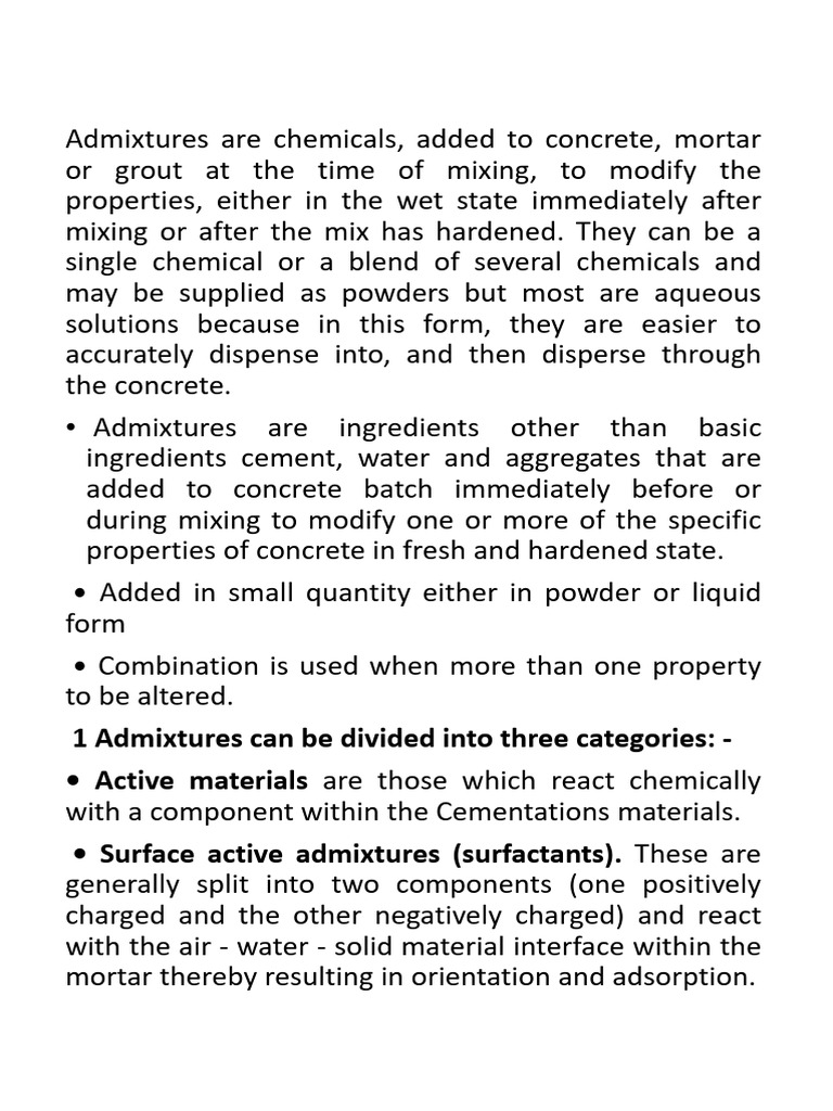Types and Functions of Concrete Admixtures | PDF