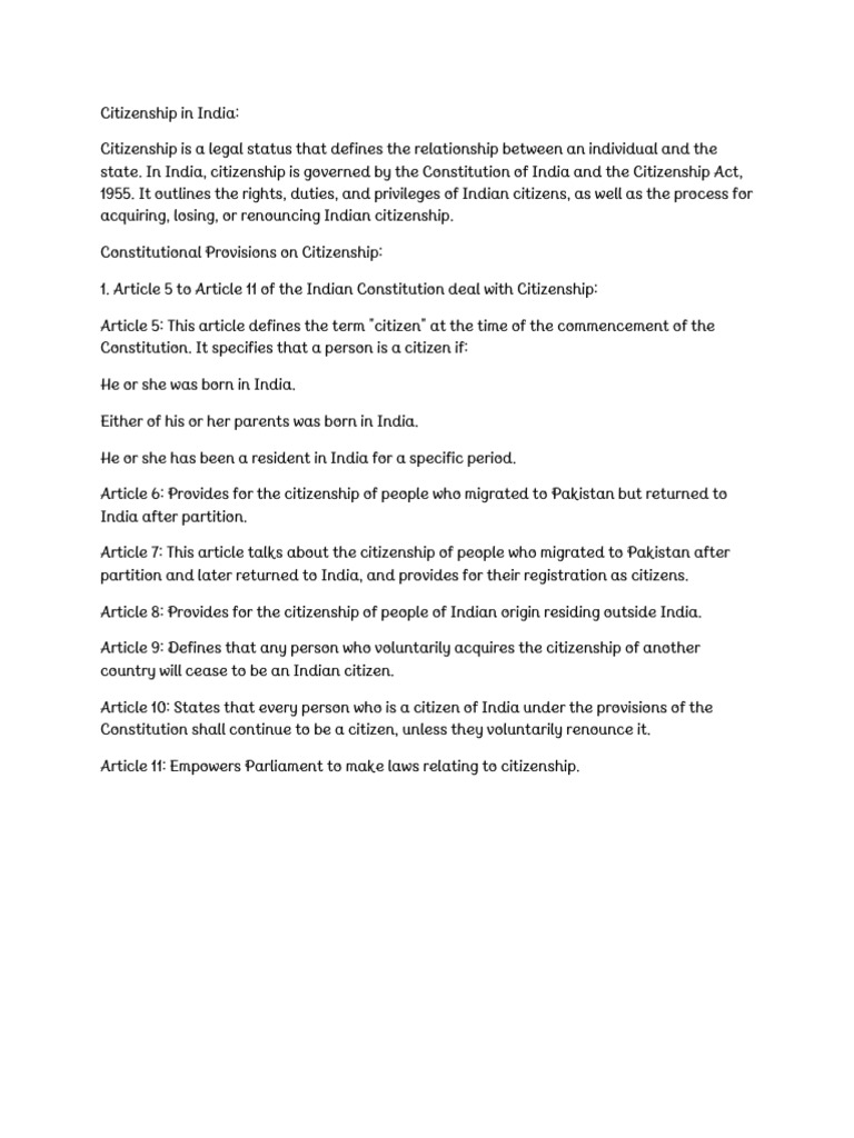 Understanding Indian Citizenship Laws | PDF | Naturalization | Citizenship