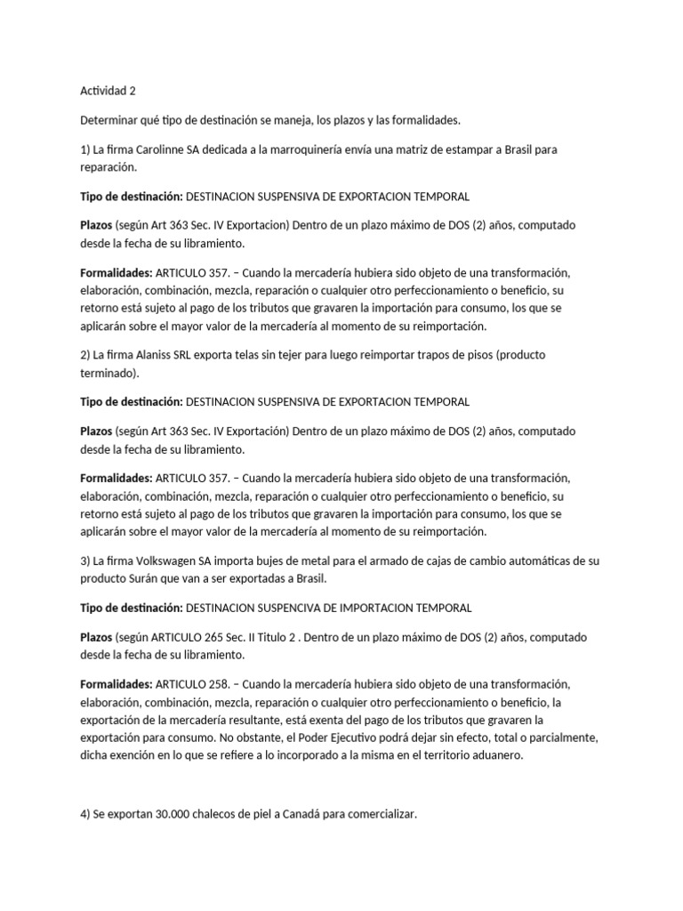 Curso de Comercio Exterior UTN - M2 Actividad 2 | PDF