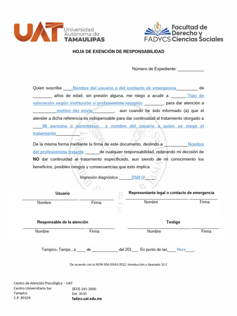 Hoja de Exención de Responsabilidad | PDF