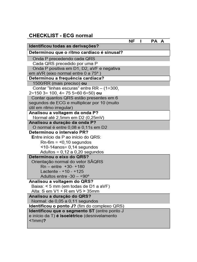 Checklist Completo para ECG Normal e Anormal | PDF | Eletrocardiografia ...