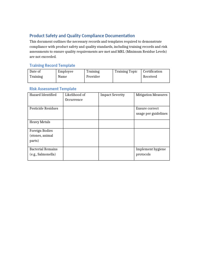 Product Safety and Quality Compliance Documentation | PDF