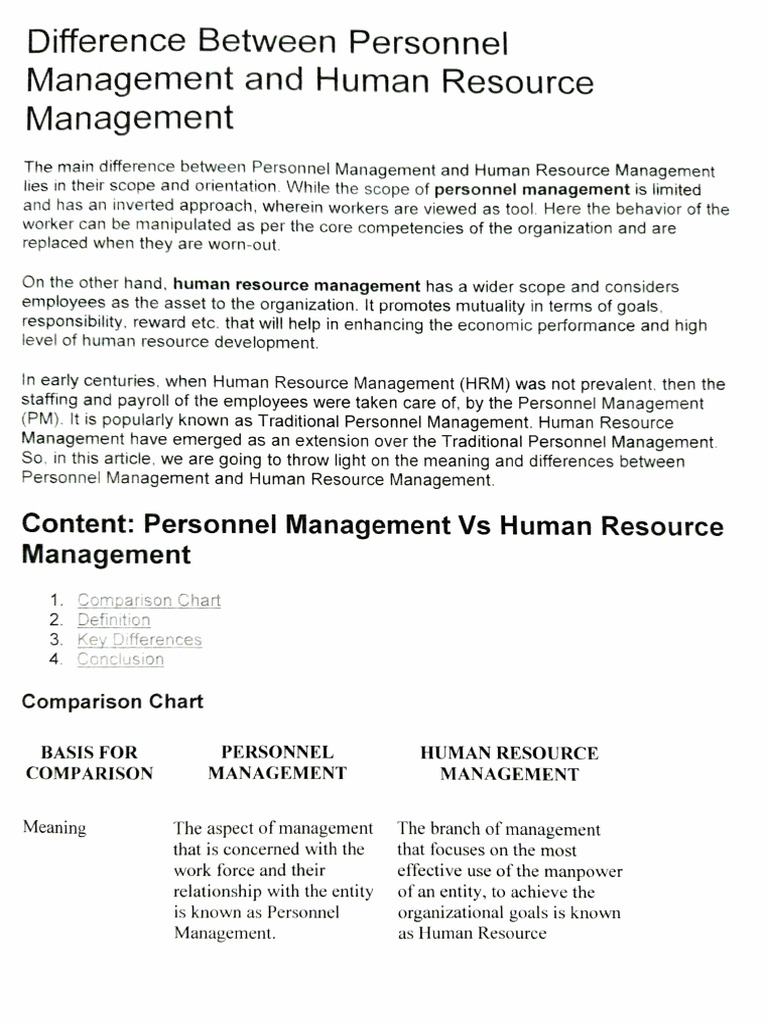 Personnel vs Human Resource Management | PDF | Human Resource ...