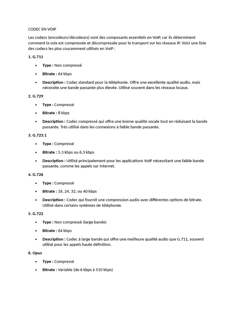 Codecs VoIP : Guide des options | PDF | Voix sur IP | Débit binaire