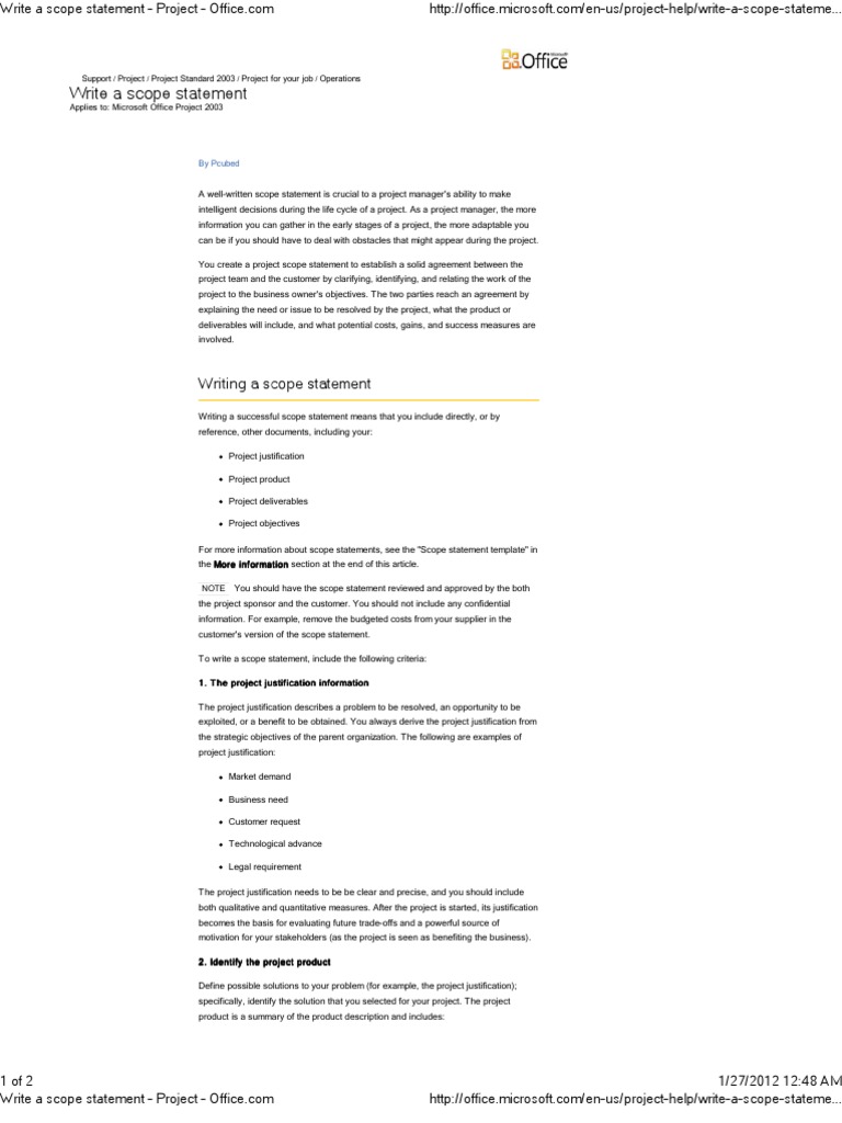 Write A Scope Statement - Project - Office | PDF | Leadership | Economies