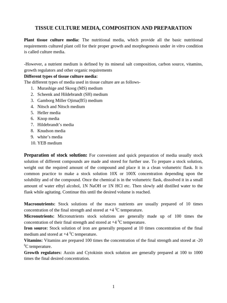 Plant Tissue Culture Media Guide | PDF | Biology | Plants