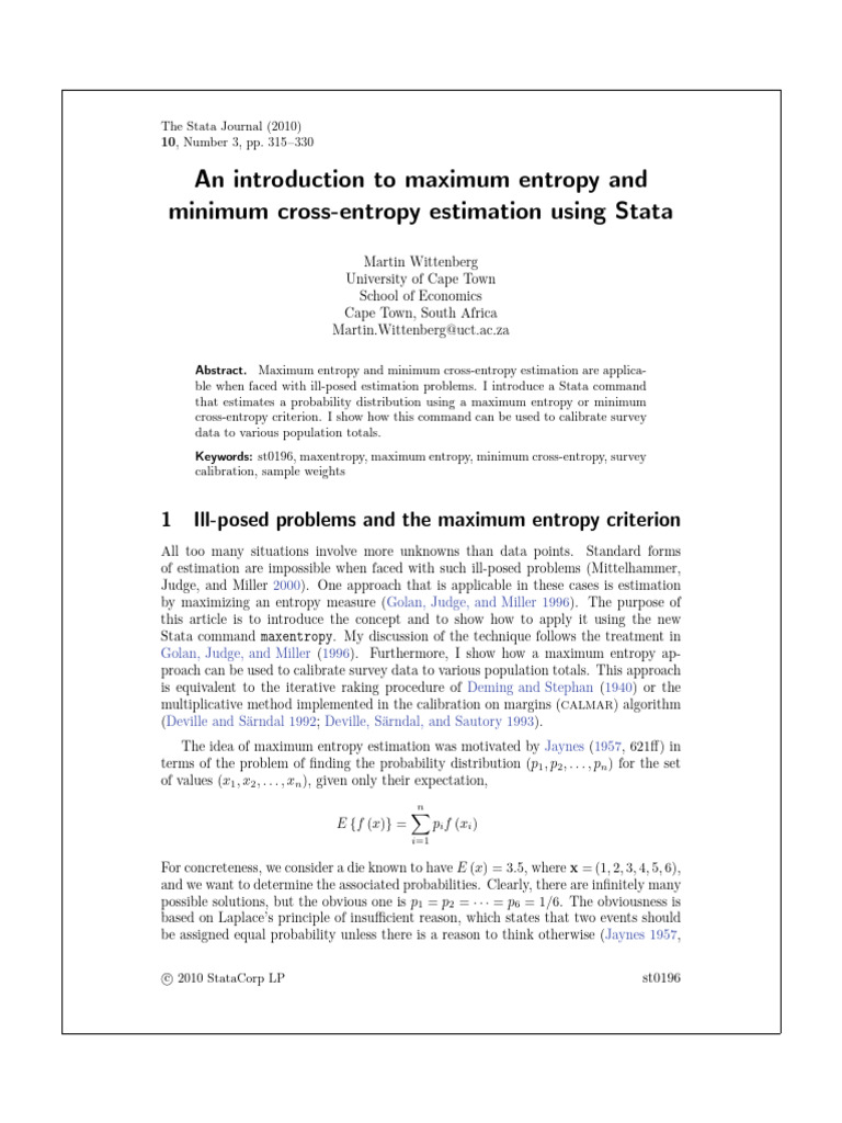 Wittenberg 2010 an introduction to maximum entropy and minimum cross