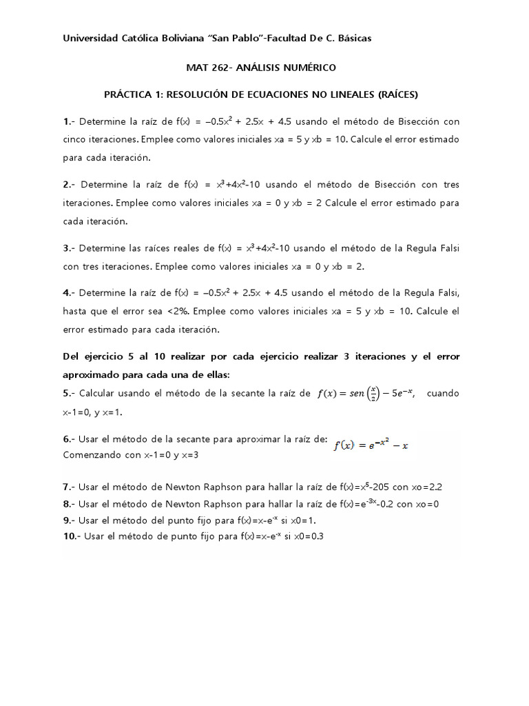 Práctica de Análisis Numérico MAT 262 | PDF