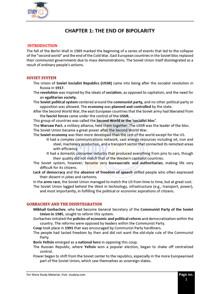 End of Bipolarity in World Politics | PDF | Soviet Union | World Politics