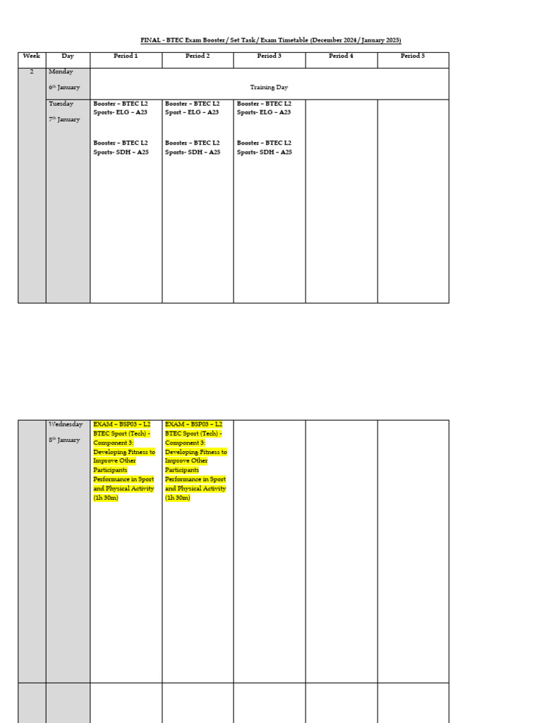Pearson Btec Exam Timetable
