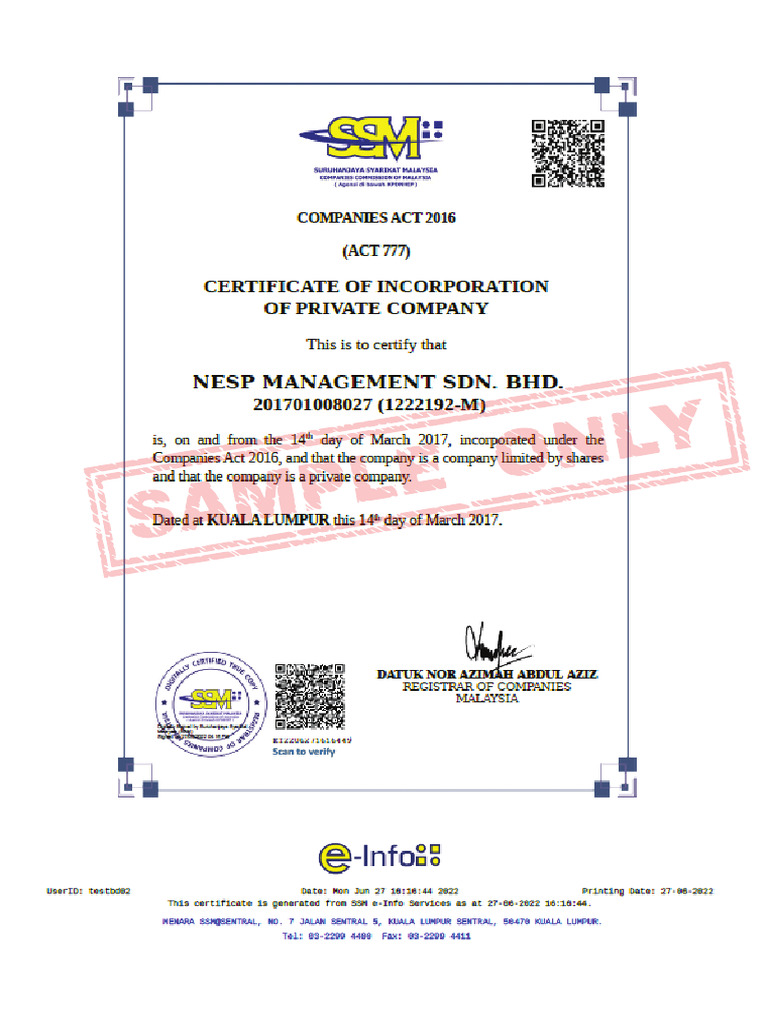 Certificate of Incorporation of Private CompanyCTC | PDF