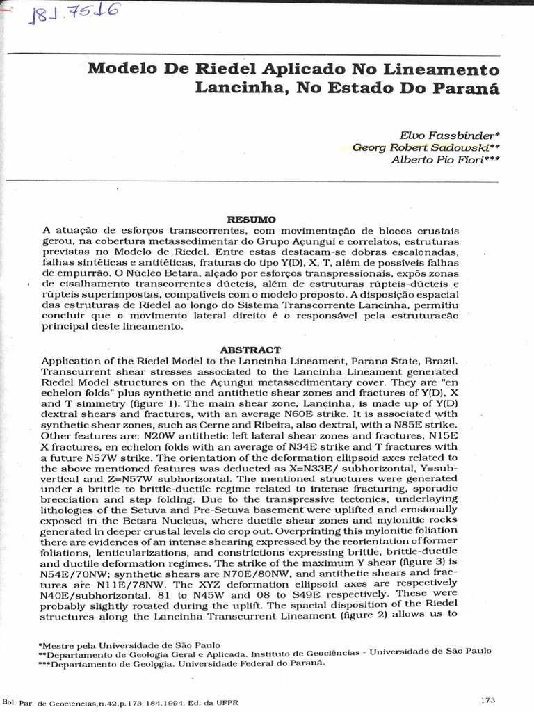 Modelo de Riedel no Lineamento Lancinha | PDF | Falha (Geologia ...
