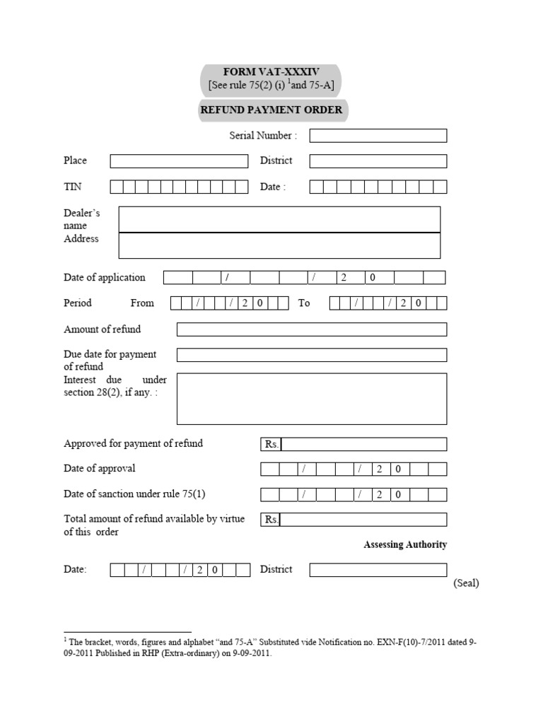 VAT Refund Payment Order Form | PDF
