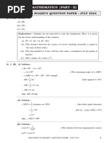 Mathematics (Part - Ii) : Solution To Board'S Question Paper: July 2024
