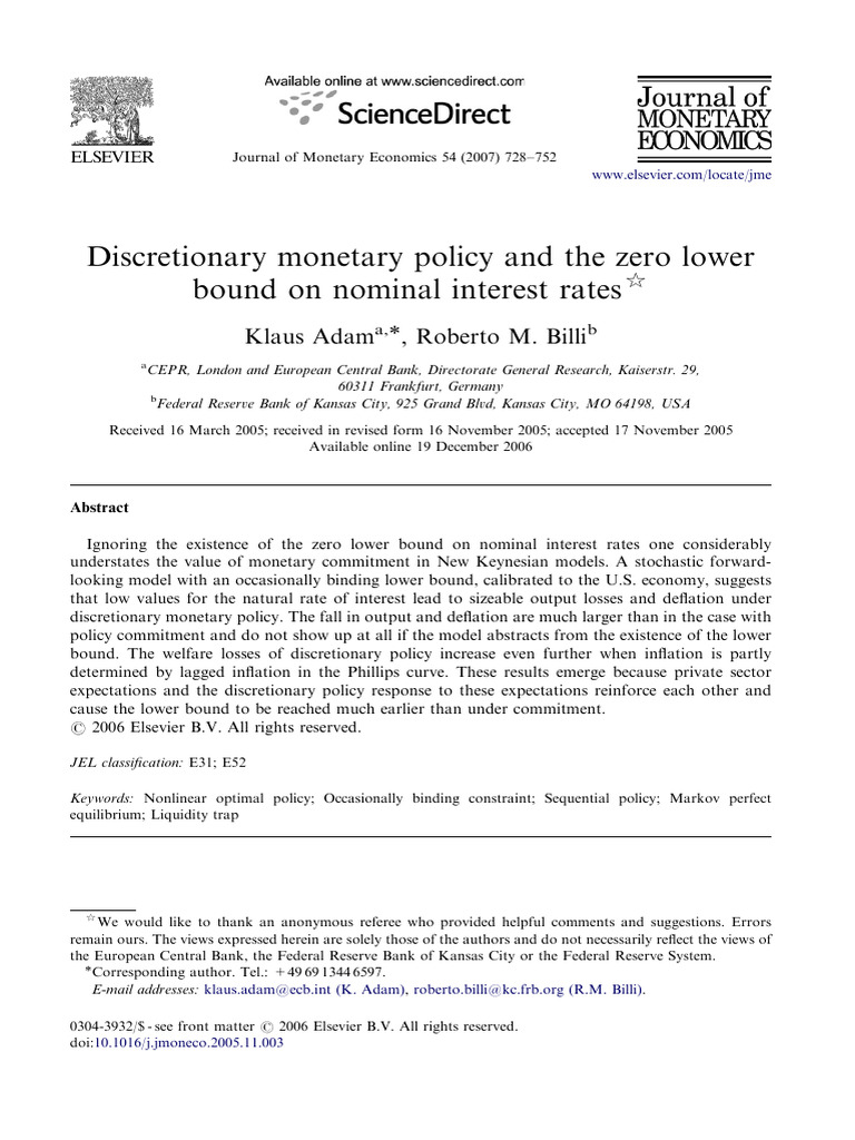 Adam and Billi - Discretion JME | PDF | Inflation | Monetary Policy