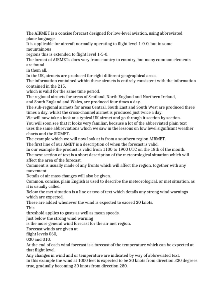 Meteorology Lesson 27 - The AIRMET | PDF | Cloud | Weather Forecasting