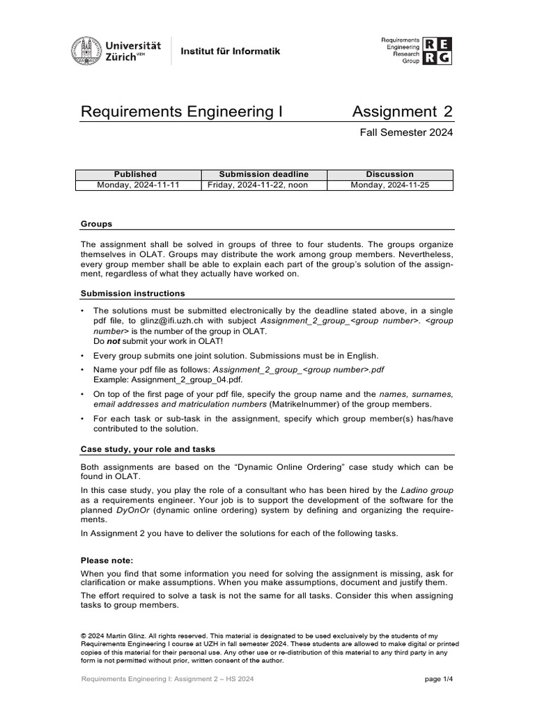 RE I Assignment 2 HS2024 | PDF | Use Case | Information Technology