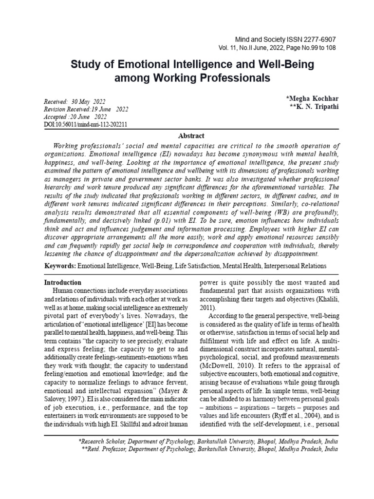 Study of Emotional Intelligence and Well-Being Amo | PDF | Well Being ...