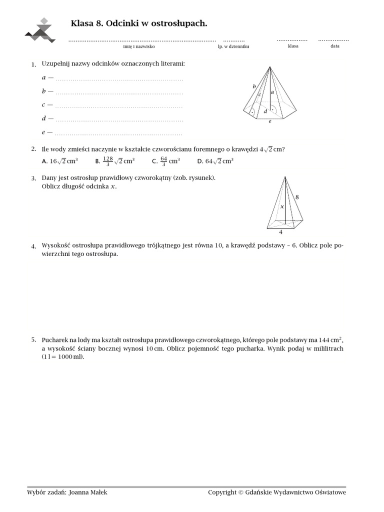 Karta Pracy - Odcinki W Ostrosłupach | PDF