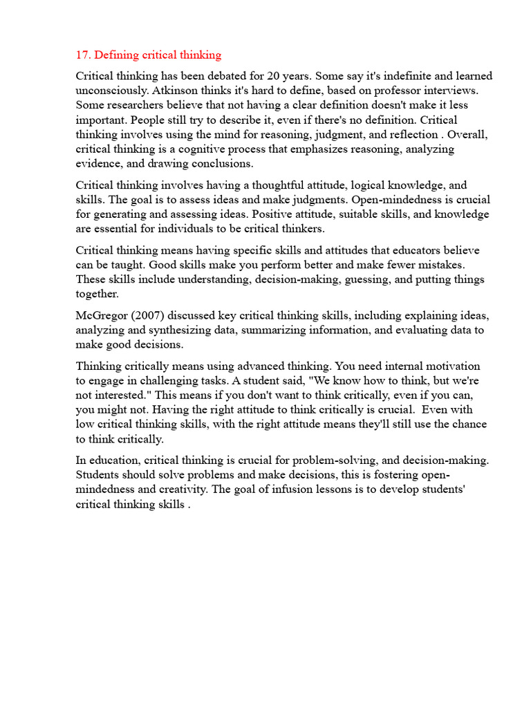 Understanding and Teaching Critical Thinking | PDF | Critical Thinking ...