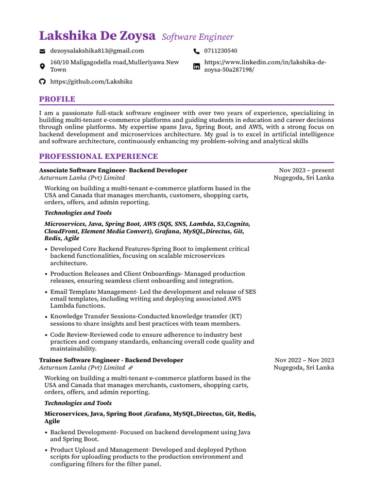 Full-Stack Software Engineer Profile | PDF | Amazon Web Services | My Sql
