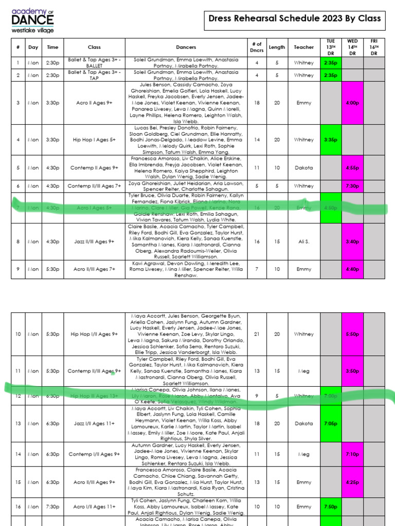 Dance Class Schedule 2023 | PDF | American Popular Music | Performing Arts