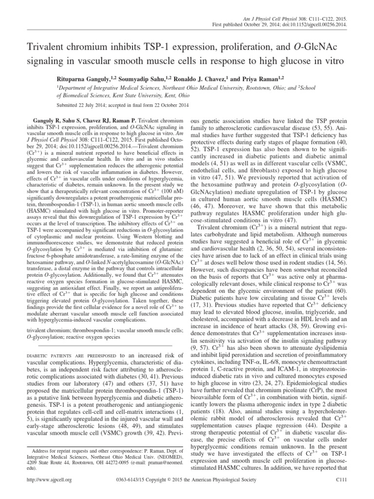 Trivalent Chromium Inhibits TSP 1 Expres | PDF | Atherosclerosis ...