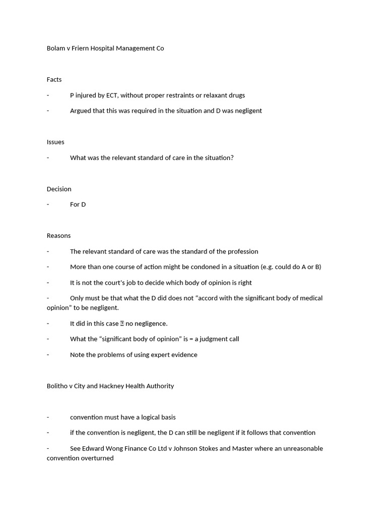 Bolam V Friern Hospital Management Co | PDF
