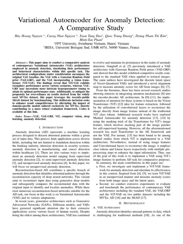Variational Autoencoder For Anomaly Detection: A Comparative Study ...