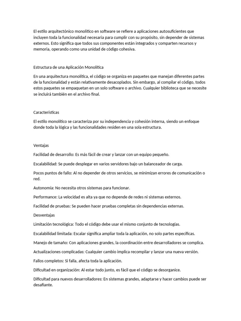 Ventajas y Desventajas del Monolito en Software | PDF | Software ...