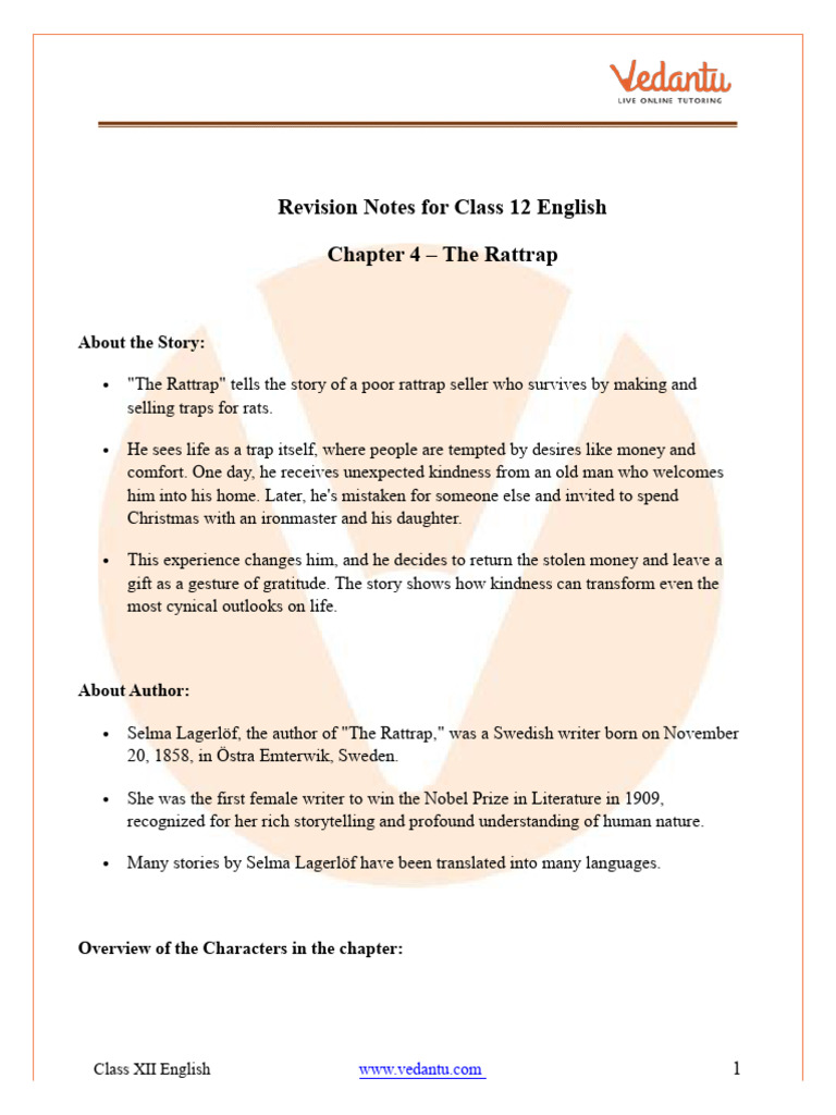 Class 12 English The Rattrap Summary Pdf