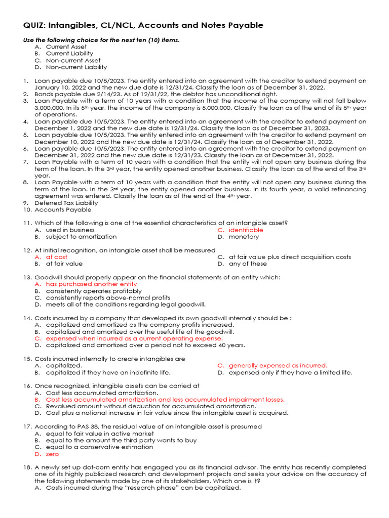 QUIZ+2+ +Intangibles,+CLNCL,+Accounts,+and+Notes+AK | PDF | Goodwill ...