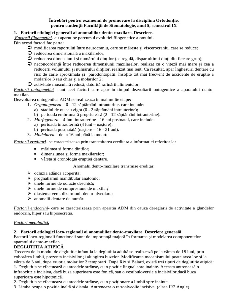 Examen Oral Orto An 5 Bun | PDF
