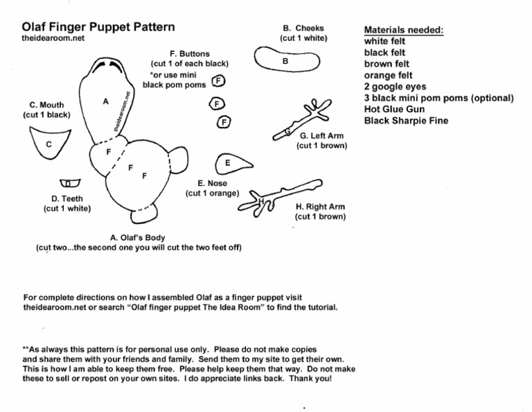 Olaf Finger Puppet Pattern Printable | PDF