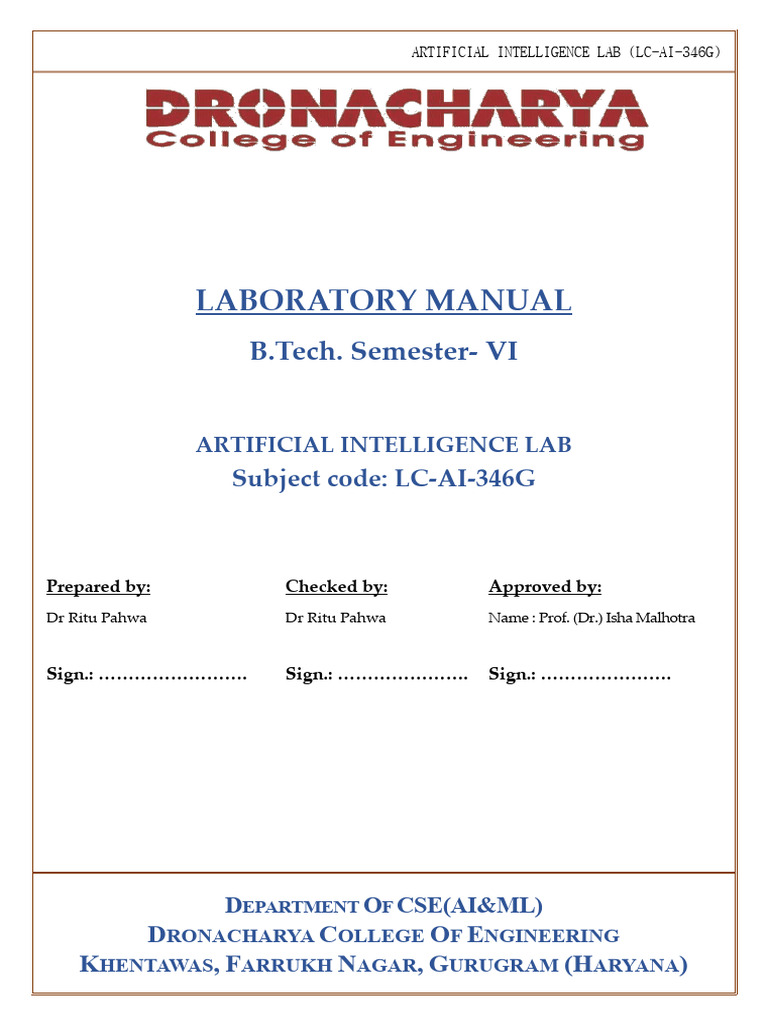 Ai Laboratory Manual For B Tech Students Pdf Engineering