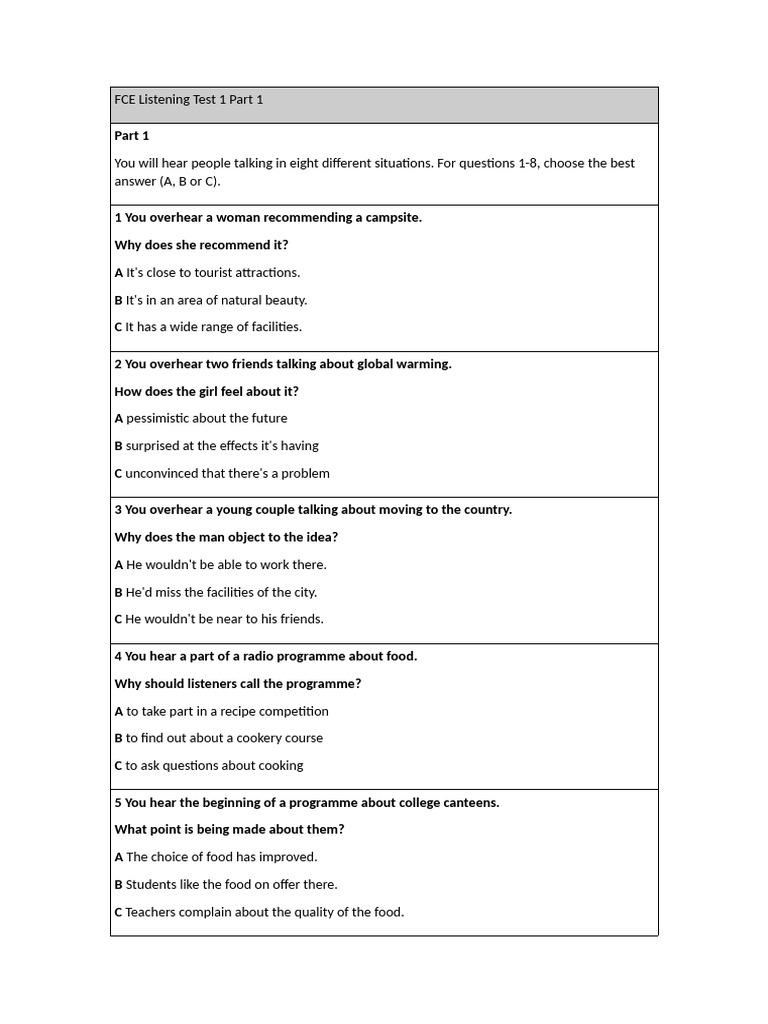 Fce Listening Test 1 Part 1 Pdf