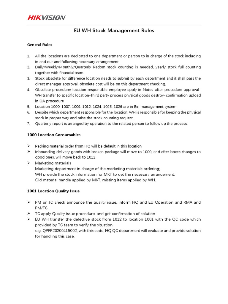 EU WH Stock Management Rules V2 2020.5 | PDF