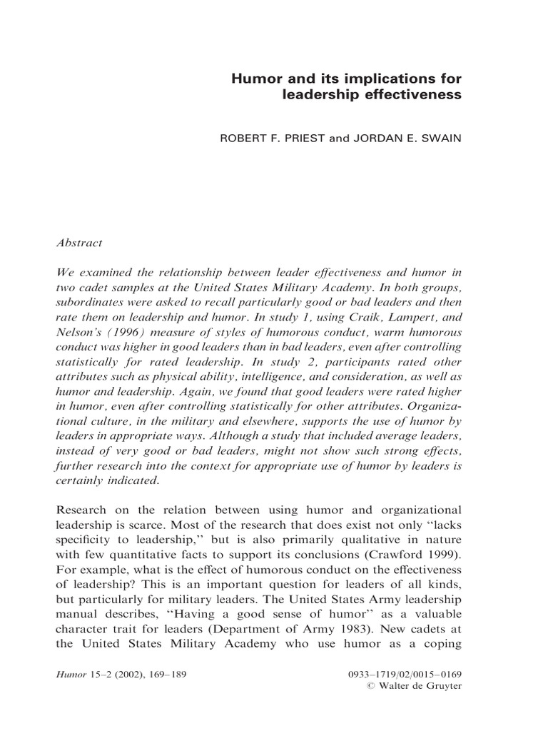 Humor's Impact on Leadership Effectiveness | PDF | Humour | Leadership
