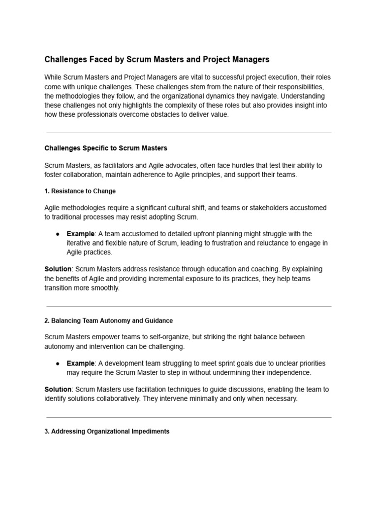 Scrum Masters' Challenges in Projects | PDF | Agile Software ...
