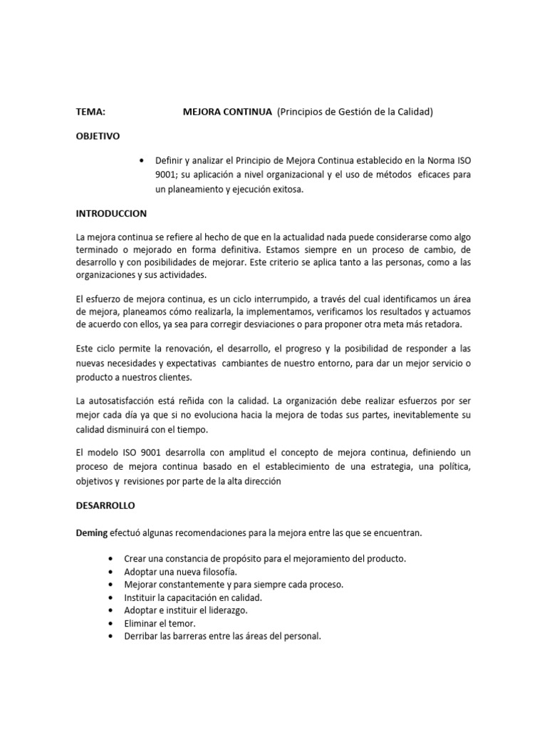 Mejora Continua en ISO 9001: Claves y Ciclo | PDF | Calidad (comercial ...