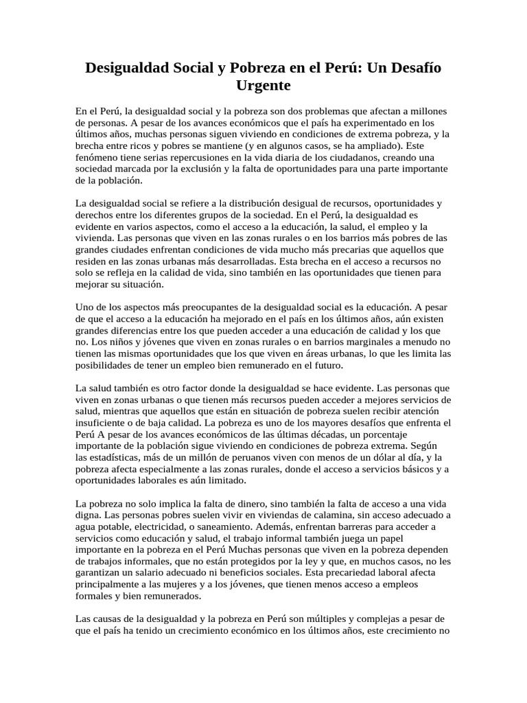 Desigualdad Social y Pobreza en El Perú | PDF | Pobreza | Pobreza e ...