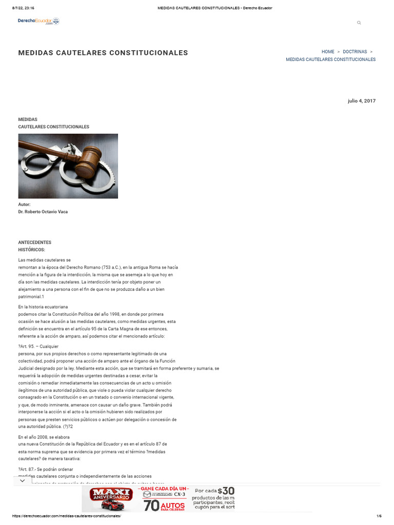 MEDIDAS CAUTELARES CONSTITUCIONALES - Derecho Ecuador | PDF | Mandato ...