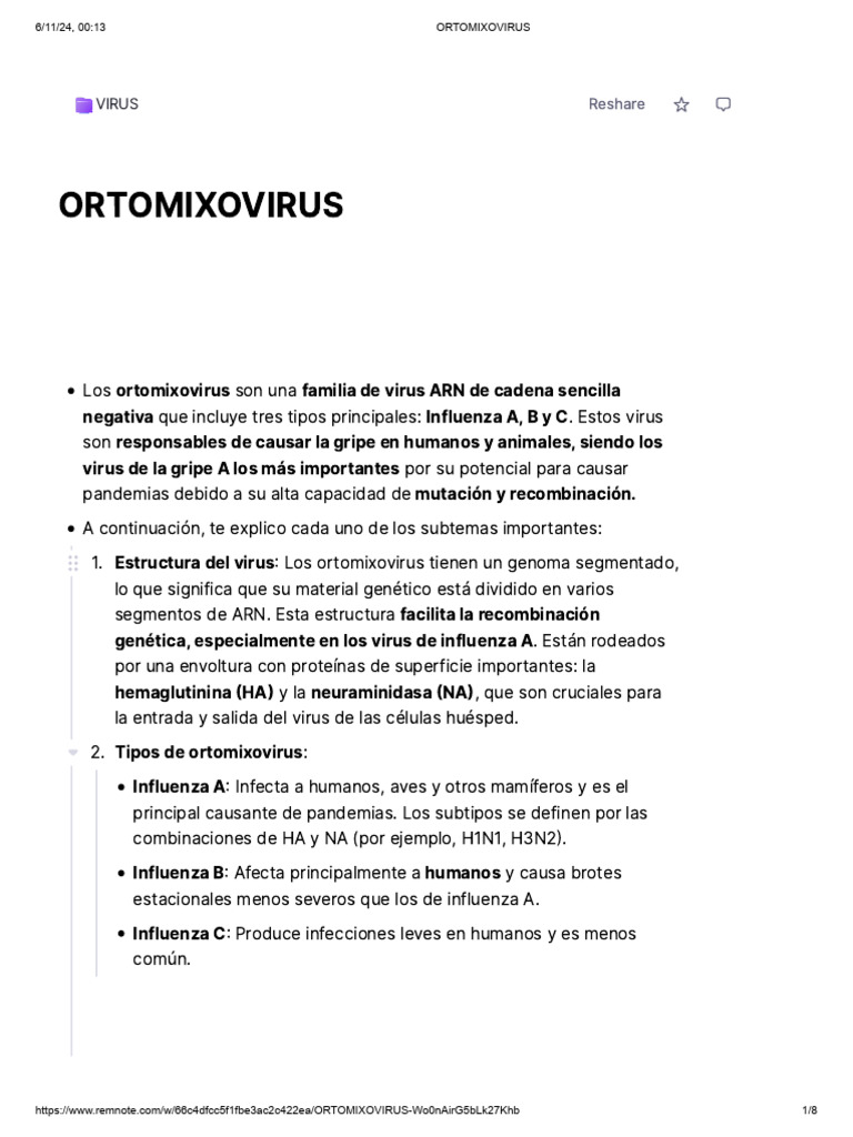 ORTOMIXOVIRUS Info | PDF | Influenza | Virus de la Influenza A Subtipo ...