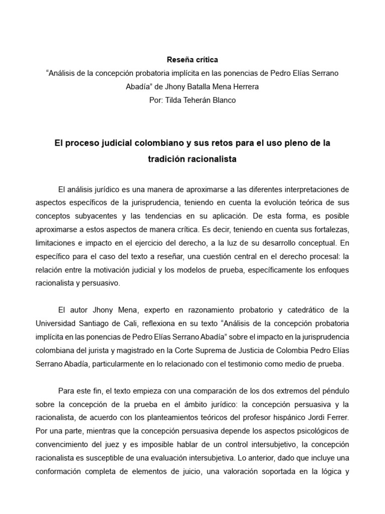Reseña Crítica - Lógica y Argumentación Jurídica - Teheran Blanco Tilda ...