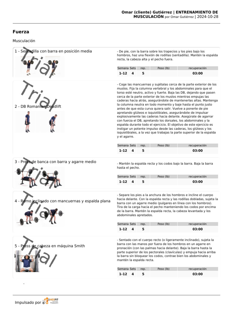Rutina de Musculación para Fuerza | PDF | Entrenamiento con pesas