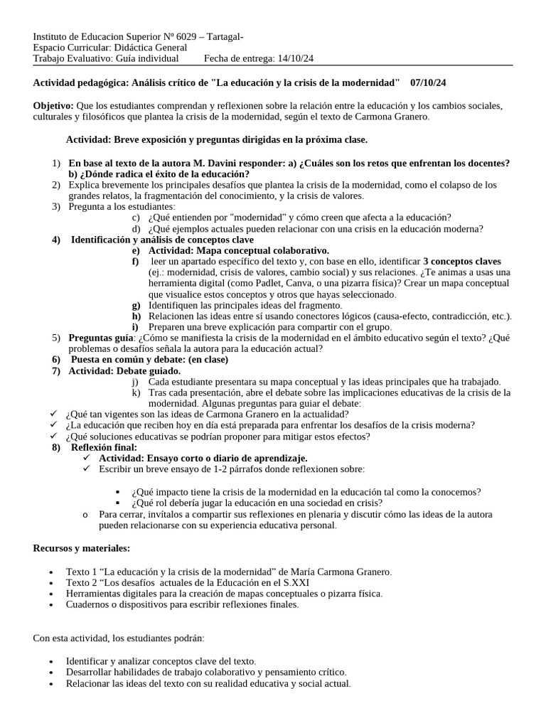 Crisis de la Modernidad y Educación | PDF | Educación en artes ...