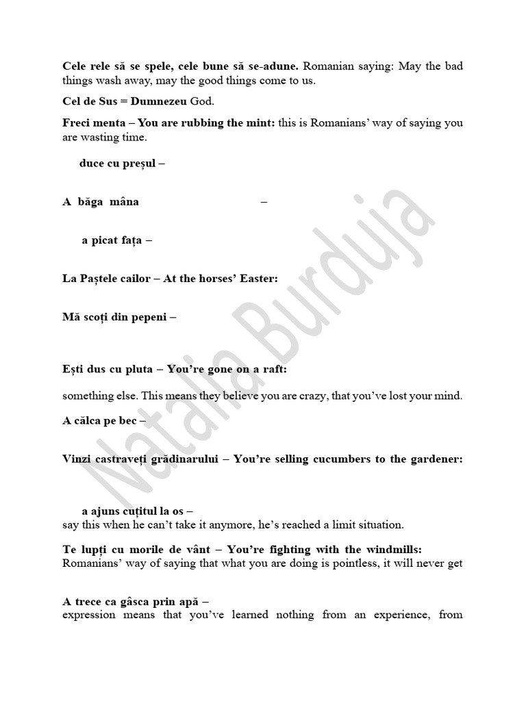 Romanian Expressions and Sayings | PDF